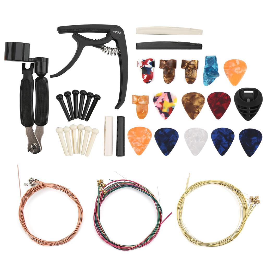 36PCS Set Guitar Strings Changing Accessories Including Capo Winder Cutter Thumb Pick Nut Bridge