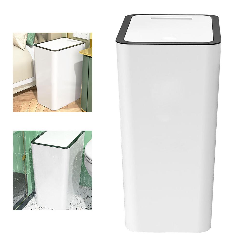 Press Type Trash Can with Cover 15L Capacity Plastic Garbage Bin for Bathroom Toilet Kitchen White