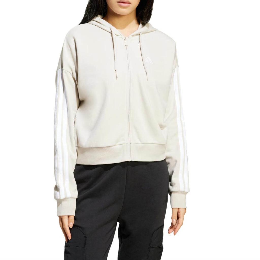 Adidas 3S FT FZ HD Chaqueta con Capucha Deportiva Casual con Raya Lateral para Mujer Chaqueta Miracle-Alum-Brown Blanco JW1821