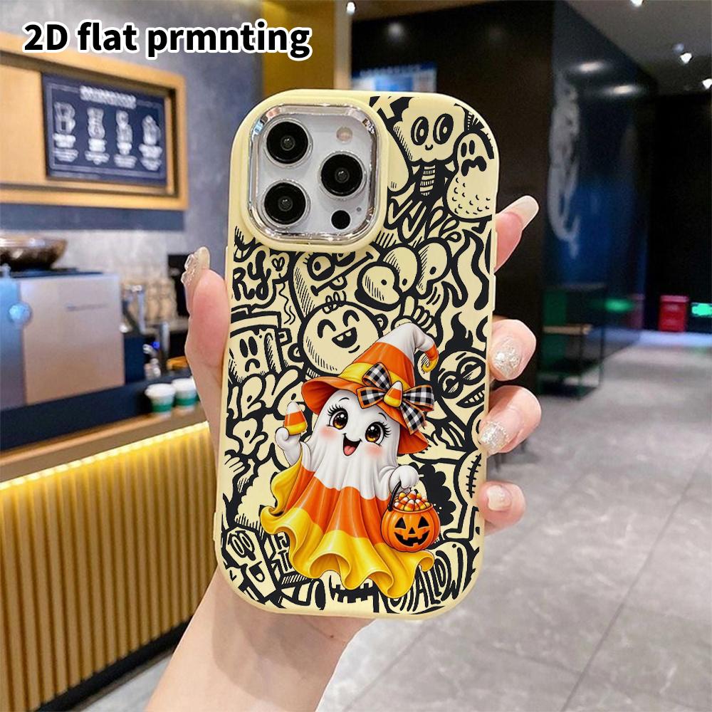 Phone Case: 2D flat design suitable for iPhone 18 17 16 15 14 13 Pro protective case, couple style, little corn ghost, Christmas and Halloween gift