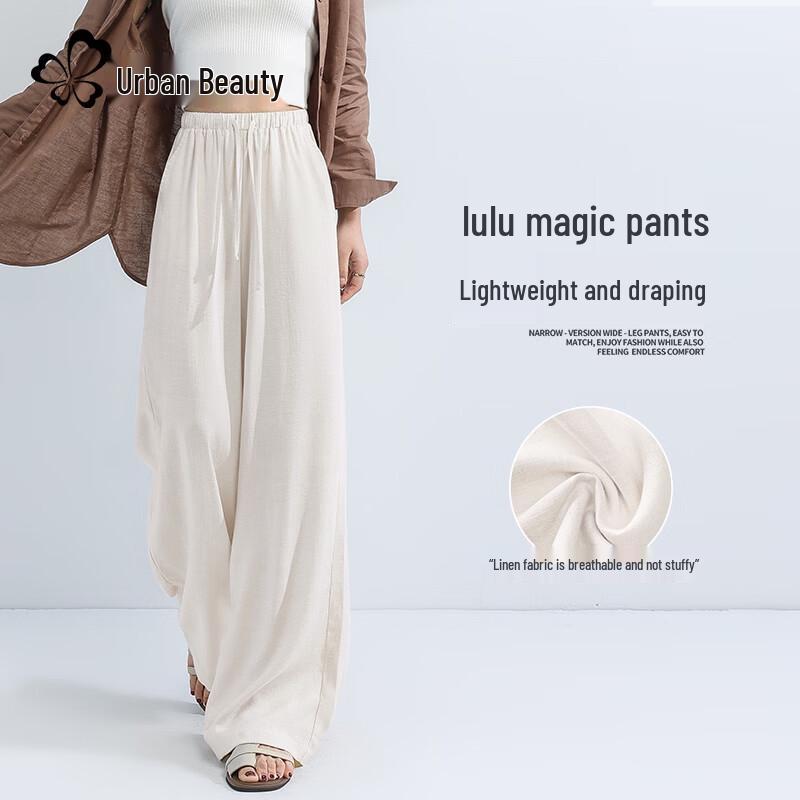 Urban Lady Women's Summer Linen Blend High-Waist Wide-Leg Pants