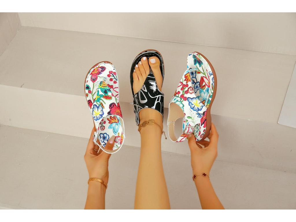 2024 Ethnic Style Plus Size Embroidered Floral Wedge Sandals with Back Strap for Women