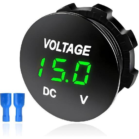 DC 12V 24 V Voltmeter Gauge, Car LED Digital Display Round Panel Voltage Gauge Meter, Waterproof Mini Volt Tester Battery Monitor Indicator for Car