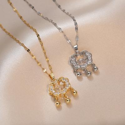 Longevity Lock Zircon Pendant Stainless Steel Necklace Female Ruyi Safe Clavicle Chain