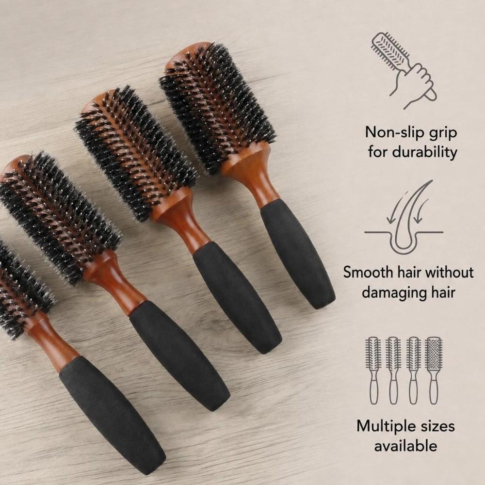 5 Sizes Round Hair Brush Anti Slip Grip Hair Comb High Quality Boar Bristle Brush Salon Use