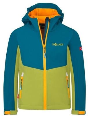 Jacket Trollkids Kristiansand Softshell Jacket Blue Green Orange