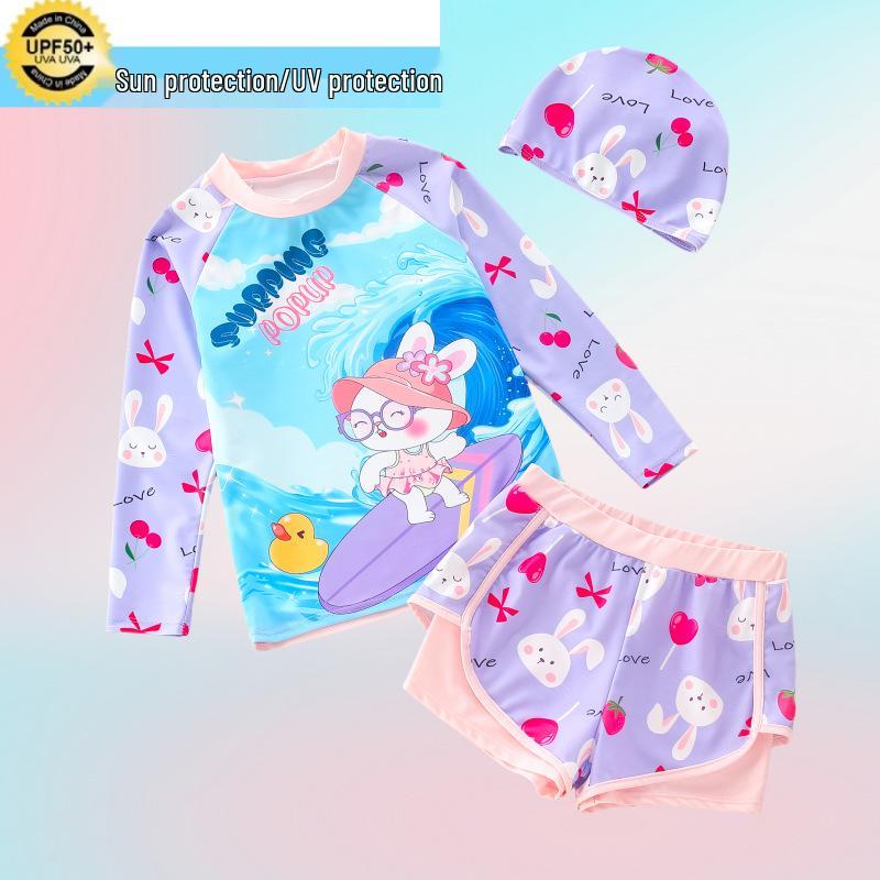 Kids' Cartoon Rabbit Sun Protection Swimsuit - 2-Piece Set for All Sizes