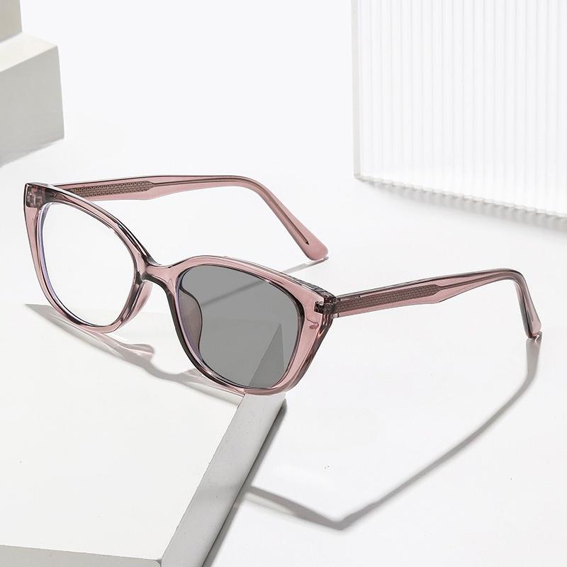 Photochromic Spring Leg Myopia Glasses Cat-Eye with Pin-Plugged Indoor/Outdoor Dual-Use Anti Blue Light Minus Diopter Eyeglasses