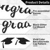 Congrats Grad Banner Decorations - Hanging Glitter Graduation Banner with Cap Garland Sign Bunting for Graduation Celebration Photo Backdrop, College
