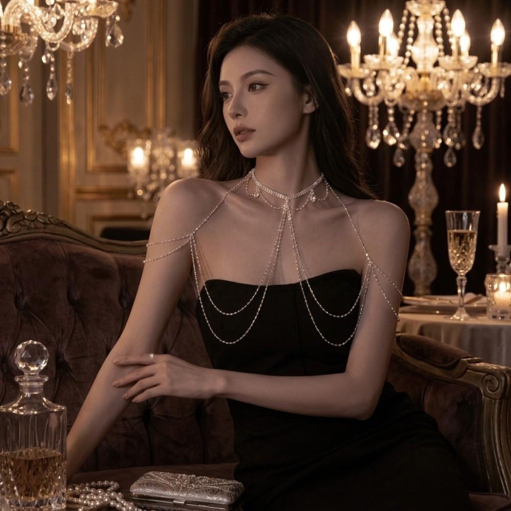 Long Fringe Shoulder Necklace Clavicle Chain Jewelry Ornament Y2K Multi-layer Tassel Chain Banquet