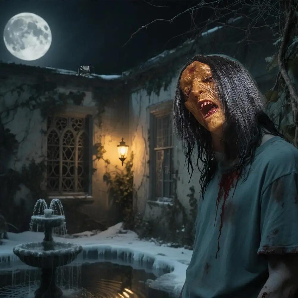 Maschera da Zombie Spaventosa con Capelli Maschere Mostruose Realistiche Accessori Costume Spaventosi di Halloween per Festa Casa Infestata Cosplay