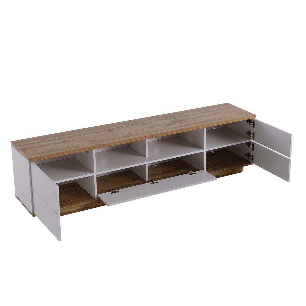 Modern Color Block TV Cabinet in White, TV Cabinet with Wood Grain, 180 cm