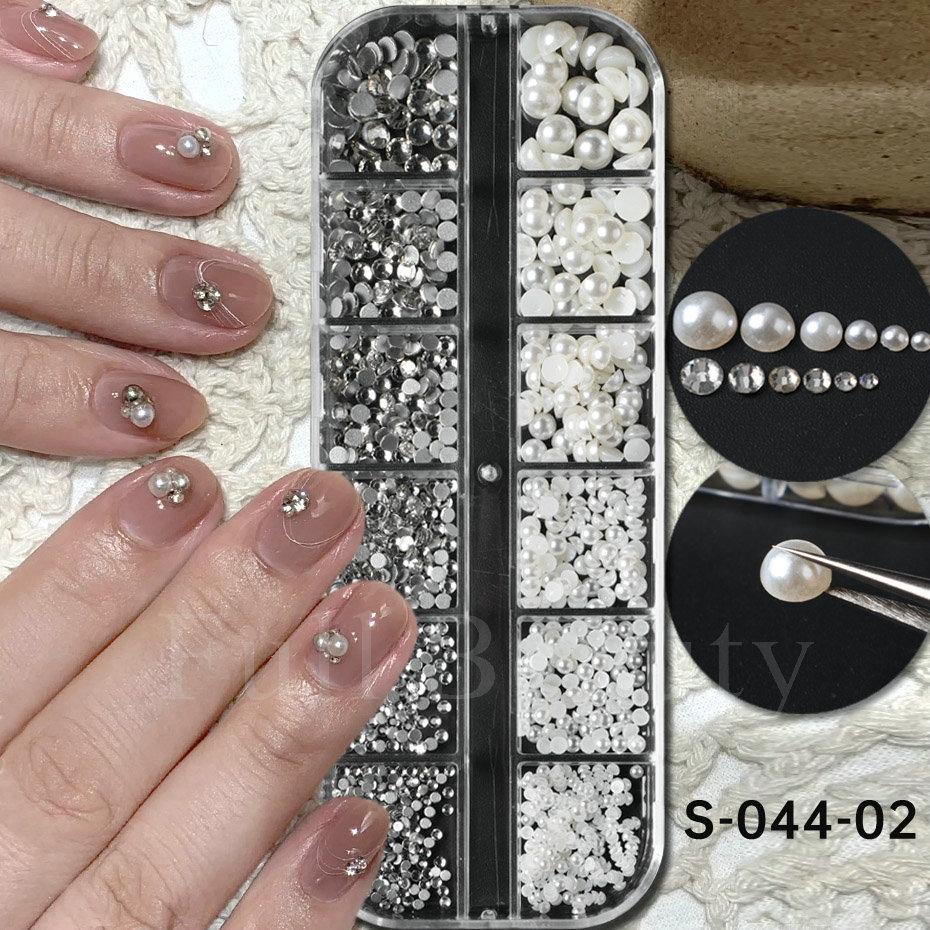 Nail Art Jewelry, Maillard Color Pearl Flat-Bottomed Diamond Steel Ball Diy Nail Jewelry Mixed