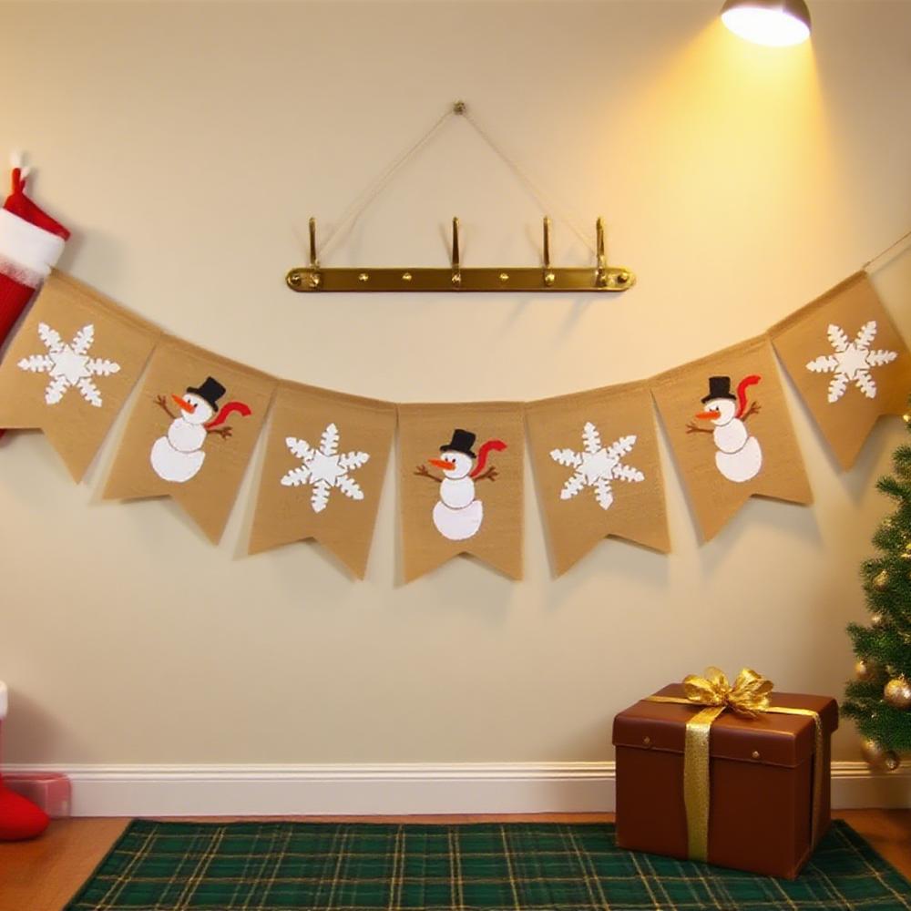 Snowman Christmas Banner Snowflake Christmas Bunting Backdrop Burlap Bunting Garland Christmas Party Decor Winter Holiday Decor
