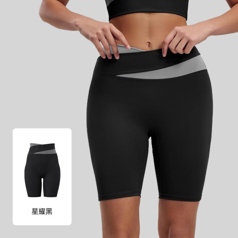 High-Waisted Color-Block Yoga Shorts Women Tummy Control 5/8 Length Leggings Sporty Workout Pants With