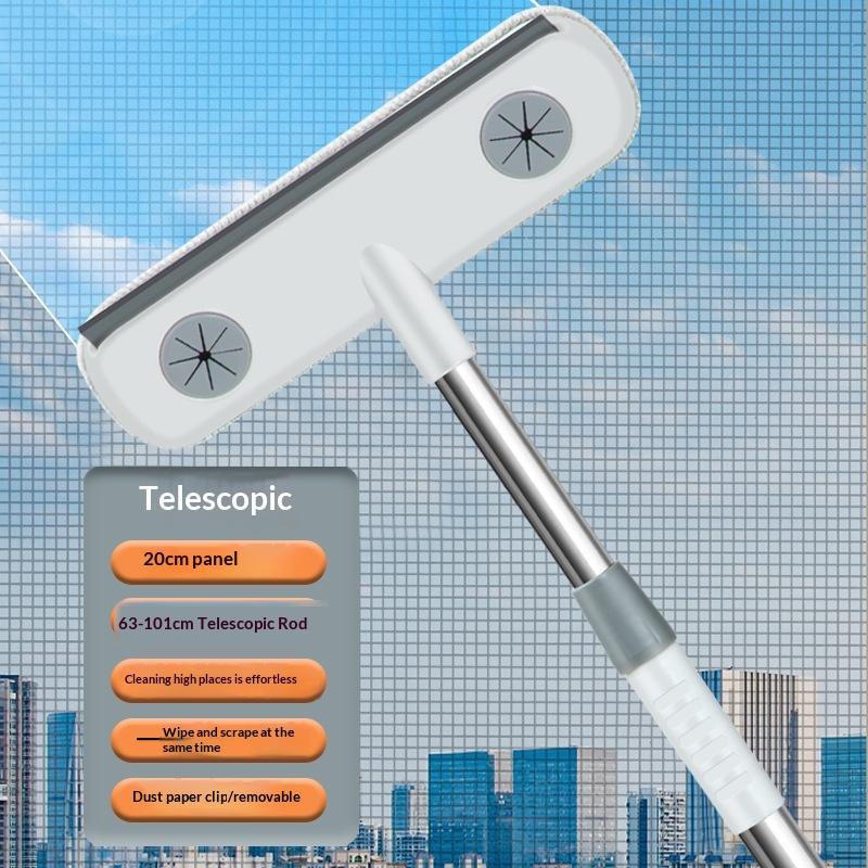 Magic Window Cleaning Brush Pet Hair Removal Tool Retractable Double Rod Scraper for Bathroom Glass Car Window Household Use