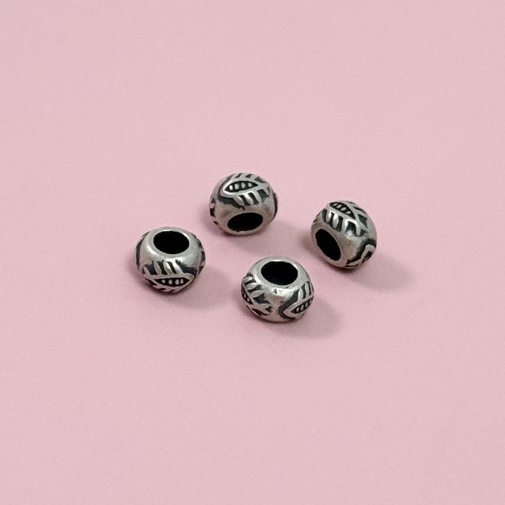 S999 Sterling Silver Retro Fish Wheel Beads for DIY Jewelry