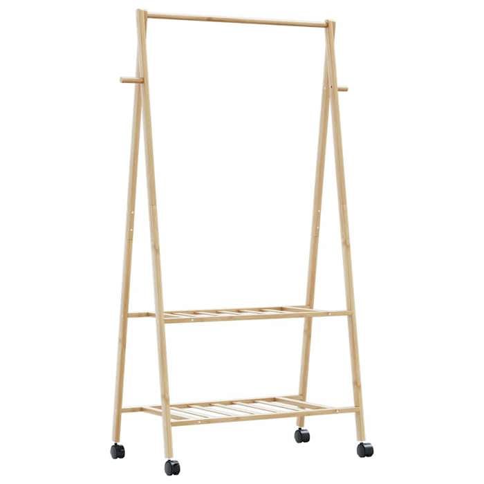 VidaXL Clothes Rack and Shelves and Wheels 96x45.5x155.5cm Bamboo, Coat Rack, Coat Rack with Shelf, 4008907