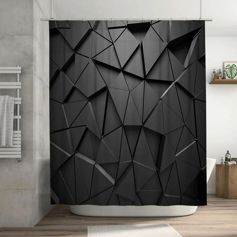 

Modern Black Geometric Shower Curtain - Abstract Triangle Design For Contemporary Bathroom Dcor, Waterproof & Easy Care W60H190(CM)-1 Pcs