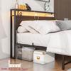 Bed 140x200 with Storage, Metal Bed Frame with USB Charging Function & LED Lighting, Modern Storage Bed with Headboard Shelf, Youth Bed/Guest Bed