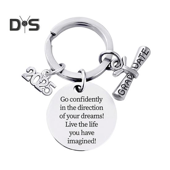

Выпускной брелок 2025 года из нержавеющей стали с гравировкой и вдохновляющим посланием, брелок для ключей, подарок на выпускной H