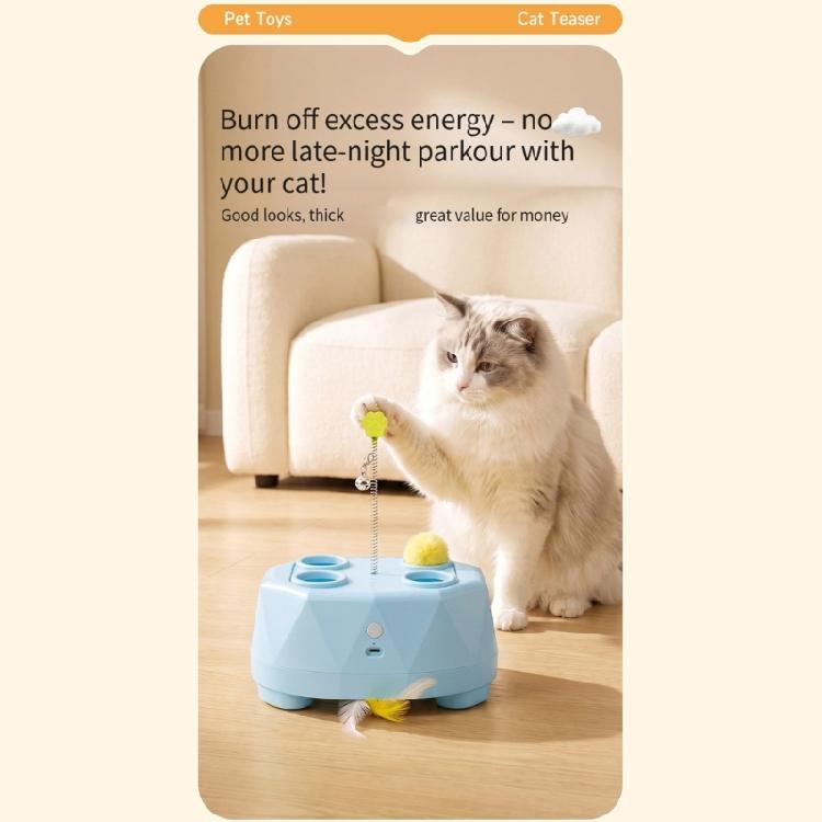Indoor Play Device with Extending Lower Attachment, Moving Ball, Spring Attachment, and 4 Top Openings for Play