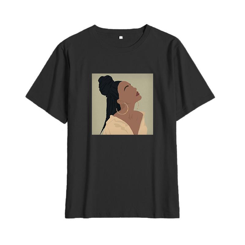 Shellsuning Summer Vintage Printed Cotton T Shirt Women Loose Short Sleeve Trend Tees Female Casual Streetwear All-match Basic Tops