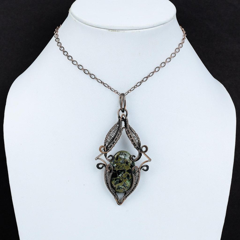 Copper Seraphinite Pendant Copper Wire Wrapped Pendant Natural Gemstone Pendant Handmade Copper Jewelry Anniversary Gift Seraphinite Jewelry