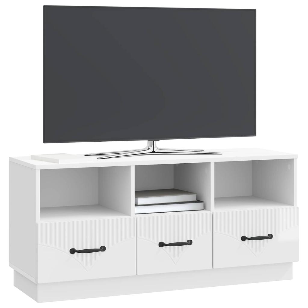 TV Stand High Gloss White 102 x 34.5 x 47 cm Engineered Wood