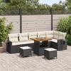 vidaXL 9-Piece Garden Sofa Set with Cushions In Black Poly Rattan Acacia, Garden Dining Set 3361760