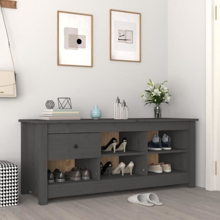 VidaXL Armoire à chaussures Gris 110x38x45,5 cm Bois de pin massif 814596