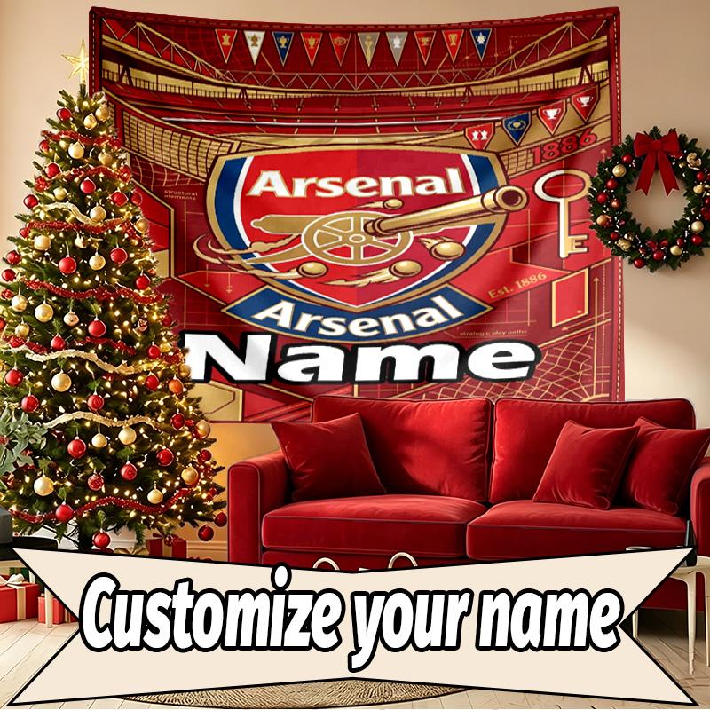 Benutzerdefinierter Name Personalisierte Arsenal F.C Druck Wandteppich, Wandkunst Dekor, Schlafzimmer, Studentenwohnheim, Wohnung, Wohnzimmer, Party-Hintergrund, Geschenk zum Geburtstag
