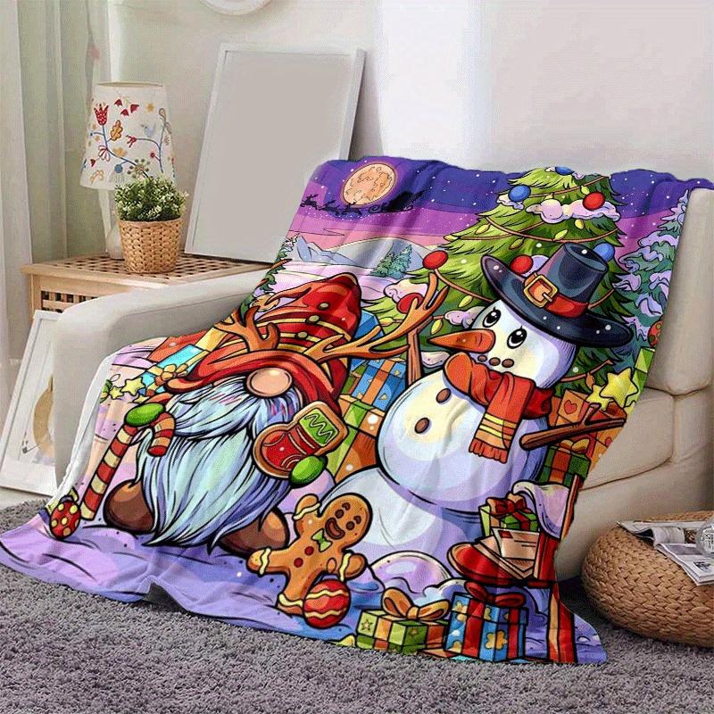 1 Stück Weihnachts-Schneemann-Druck Leichte Flanelldecke, Bequeme und Warme Decke, für Camping Sofa Bett und Couch Büro, Geschenkdecken in Alle