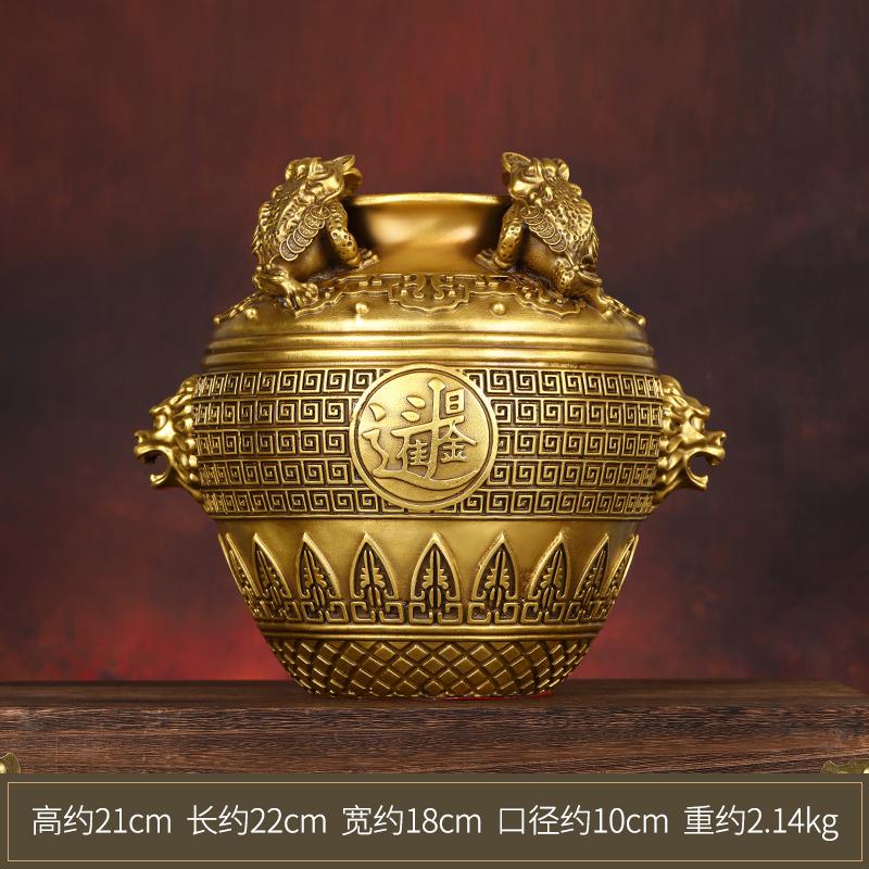 Brass Square Ornament Full Copper Three-Legged Golden Toad Treasure Bowl Jar Opening Gift Home Office Decoration