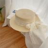 Pastoral Style Fashionable Versatile Flat Top Lace Sun Hat Woven Straw Sun Hat for Outings Sun Protection Large Brim