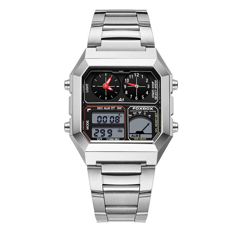 FOXBOX Men s Square Multifunctional Student Electronic Watch with Alarm and Waterproof Features