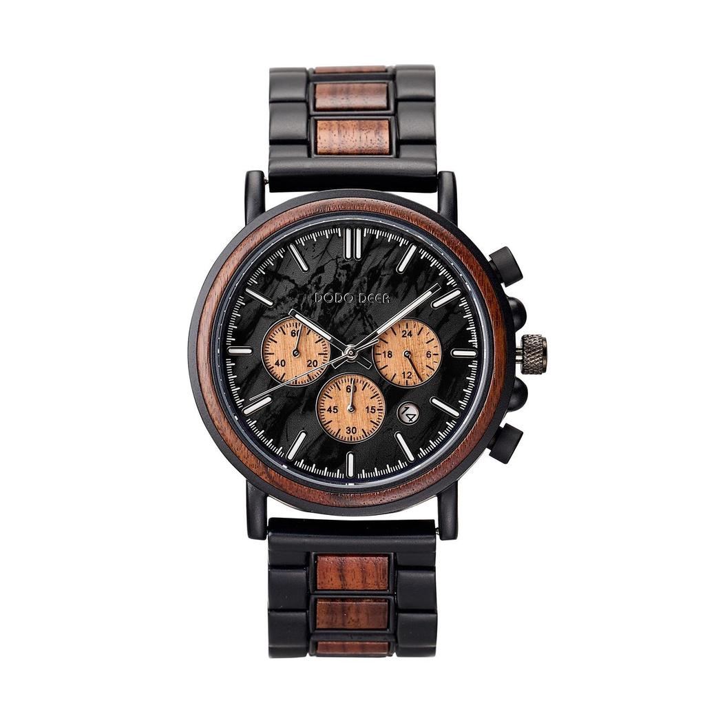 Wood Watch Wateproof Quartz Analog Watches Wooden+metal Strap Chronograph Date Unique Personalized Gifts
