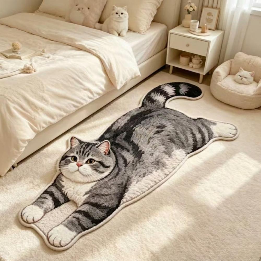 Anti-fouling Home Decor Carpet 2D Cartoon Carpet Cute Cat-Shaped Area Rug  Bedrooms