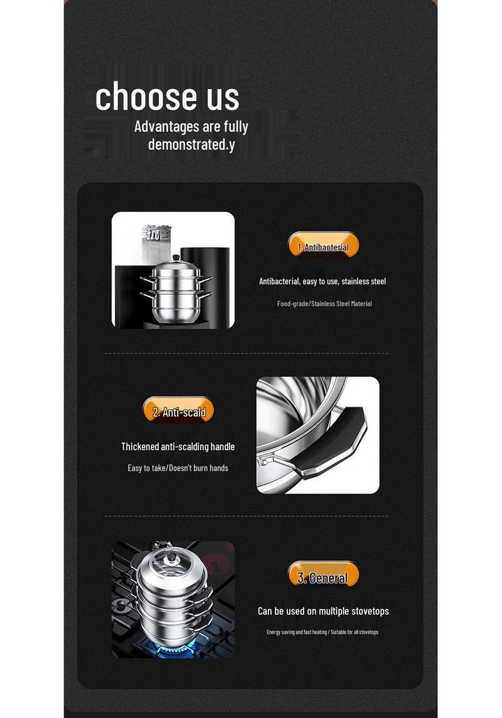 Customizable 304/316 Stainless Steel Multi-functional Food-Grade Thickened Steamer Basket and Pot