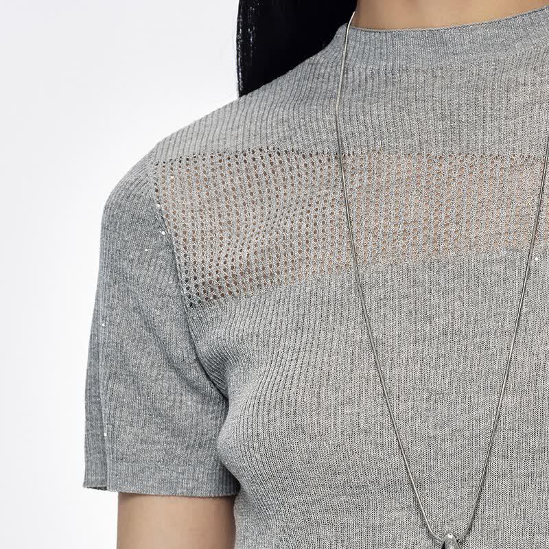 Women's Stand-Collar Short-Sleeve Knit Top