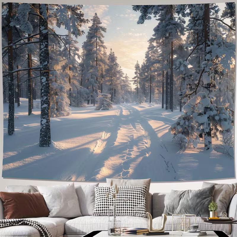 2D Snowy Winter Forest Tapestry, Nature Scenery Wall Hanging for Dorm Bedroom 47.2x31.5inch/120*80cm