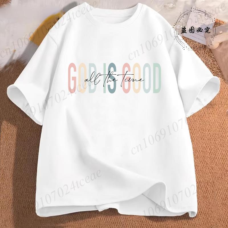 Unisex Casual Summer TShirts Cross God Is Good All The Time Graphic Printed Short Sleeve TShirt Christian Jesus Quote Tees Tops