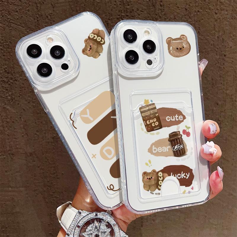 Card Slot Holder Silicone Wallet Pocket Case For Samsung A54 A24 Infinix Note 30 Xiaomi Redmi Note 14 13 12 iPhone 13 14 16 Cover Clear Phone Bumper