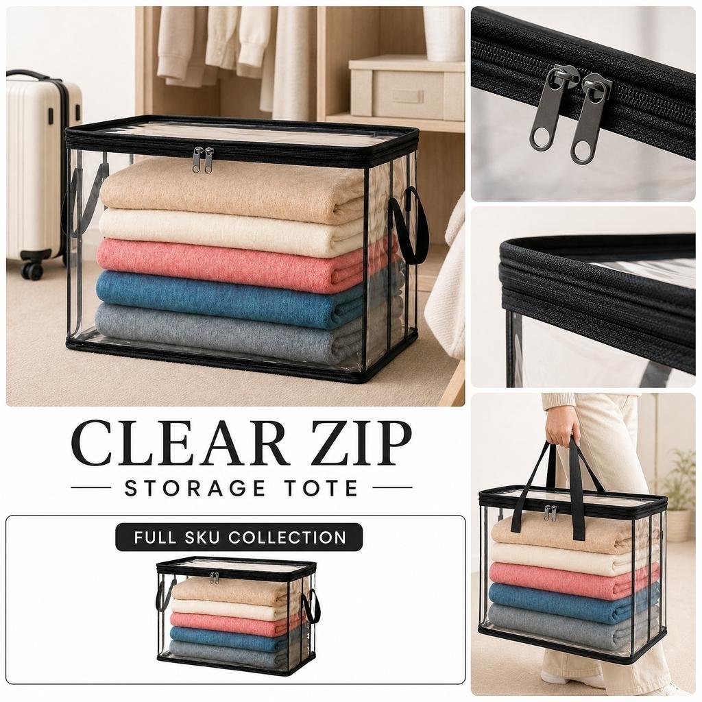 Large Thick Transparent Plastic Storage Bags with Zipper and Handles for Clothing Moving Packing Box Dormitory Closet Organizer Cover