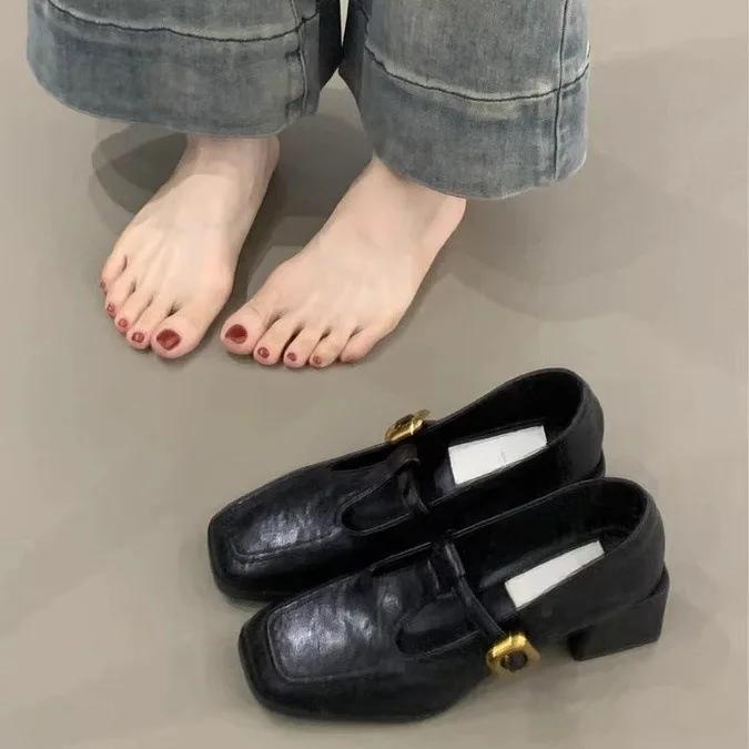 

Модная обувь на высоком каблуке Женские туфли-лодочки Новая мода Пряжка Толстый каблук с ремешком T Женские туфли на высоком каблуке Платформа Мэри Джейн Женская обувь 39 чёрный