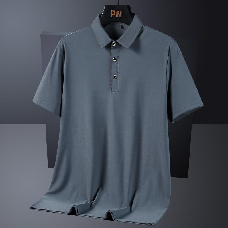 Ice Silk Polo Shirt Men's Short Sleeve Large Thin T-shirt Cool Relaxed Polo Neck Half Sleeve T-shirt Solid Color Shirt