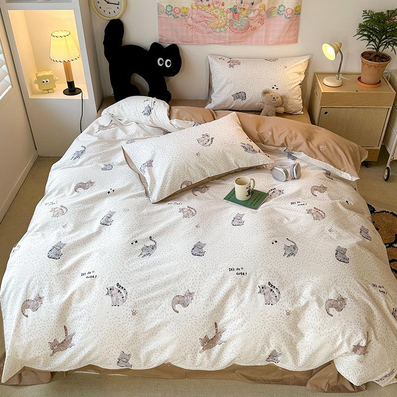 Cotton Four-piece Quilt Cover, Bed Sheet Three-piece Cartoon Girl Heart Bedding