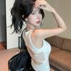 Women's White Spaghetti Strap Backless Tank Top - Summer 2026 Waist-Cinched Style