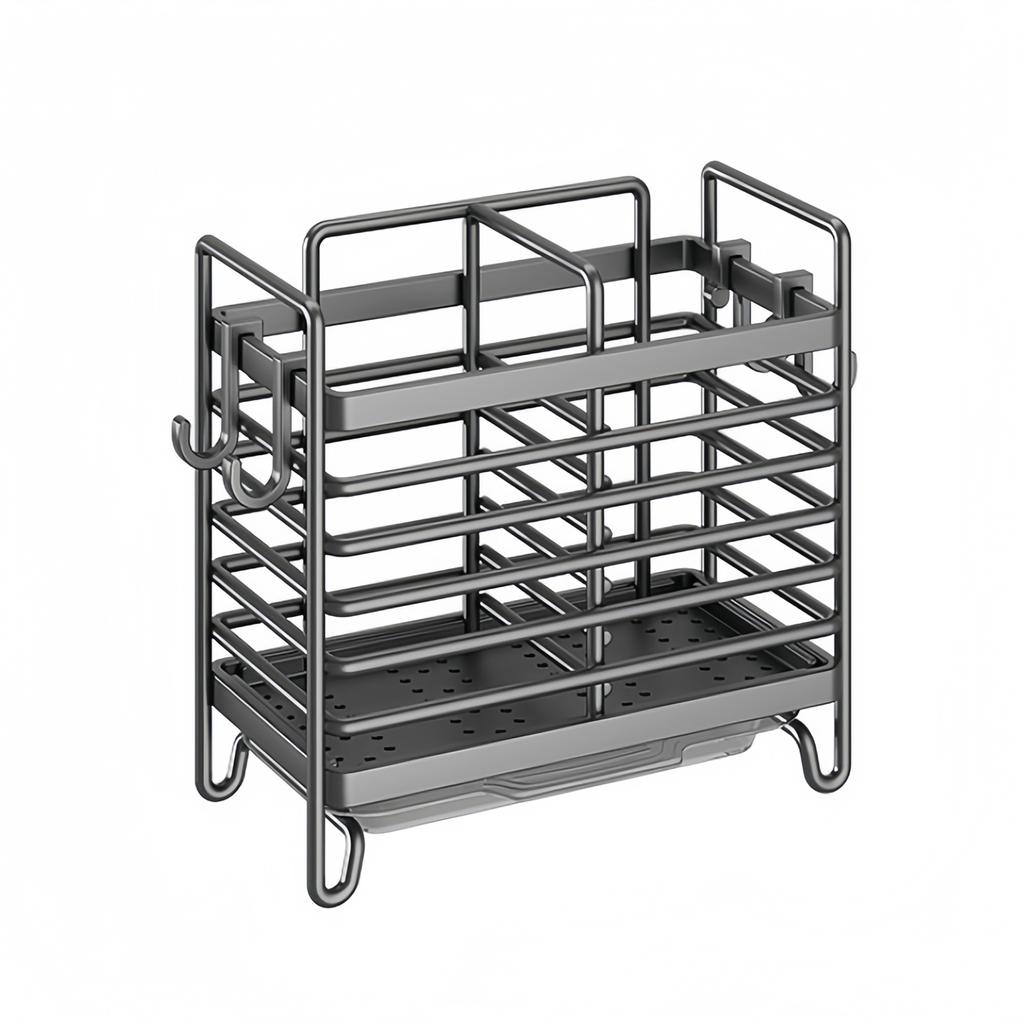 1PC Utensil Holder 2/3 Compartments Wall Mounted Utensil Bracket Kitchen Counter Drying Rack For Forks Spoons Storage Holder