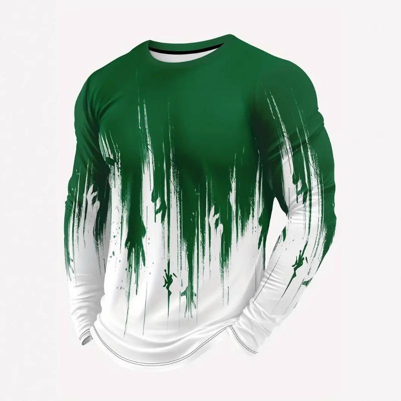 Herren Langarm-T-Shirt, Rundhals Lässiges Oberteil mit Geometrischen Roten, Schwarzen, Weißen Sternen-Prints, Trendiger Street Style